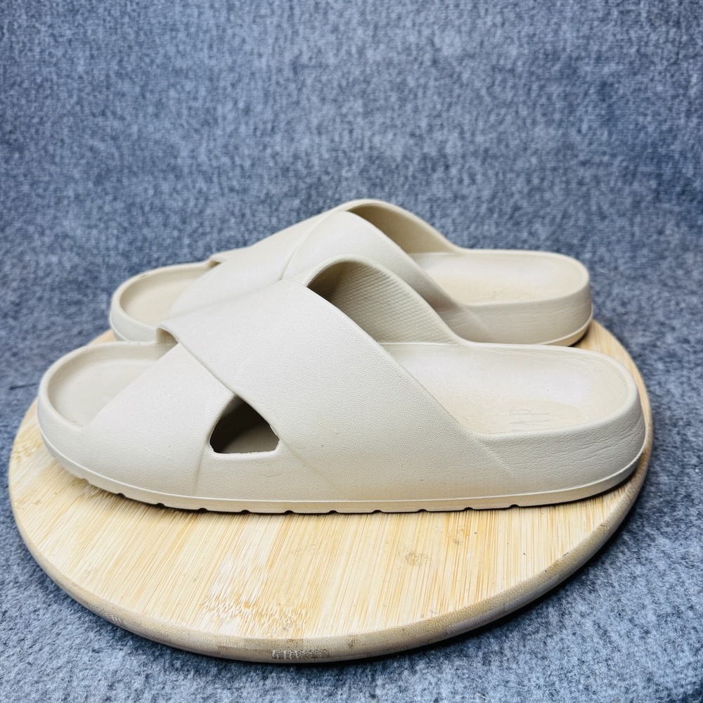 GAP Slides Shoes Mens Size 10 Beige Criss Cross Slip On Comfort‎ Sandals Casual